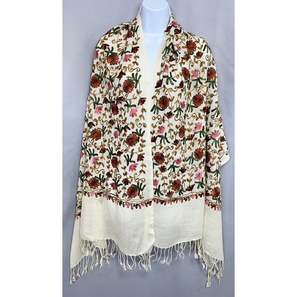 Women's Wrap Scarf Multicolor Floral Embroidered 70"x29" - Picture 1 of 6